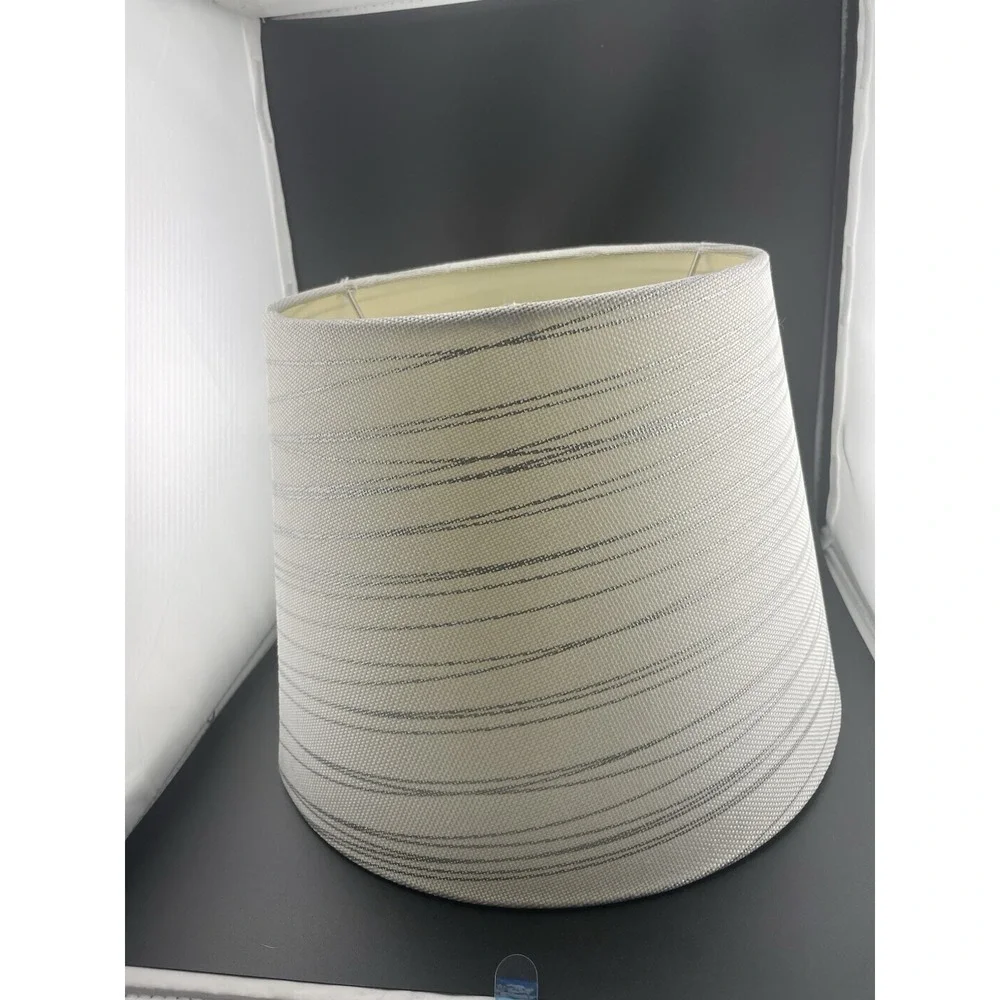 Fabric Lampshade White Off White Silver Metallic Stripe Empire Tapered 9